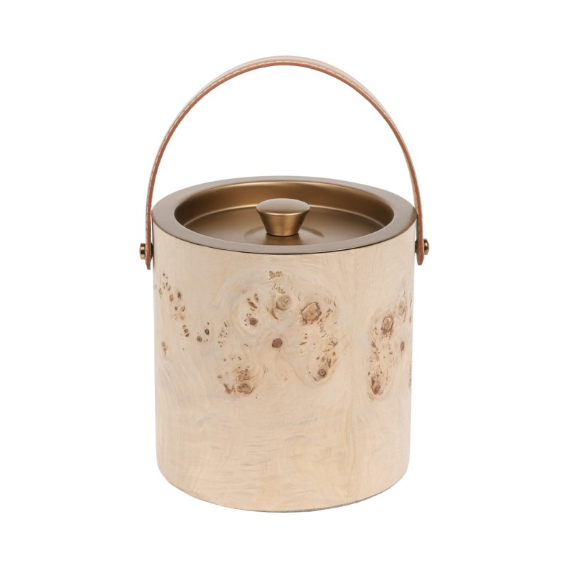 Wiaderko na lód Burl 18x19 cm stal nierdzewna skóra naturalna fornir z drewna burl