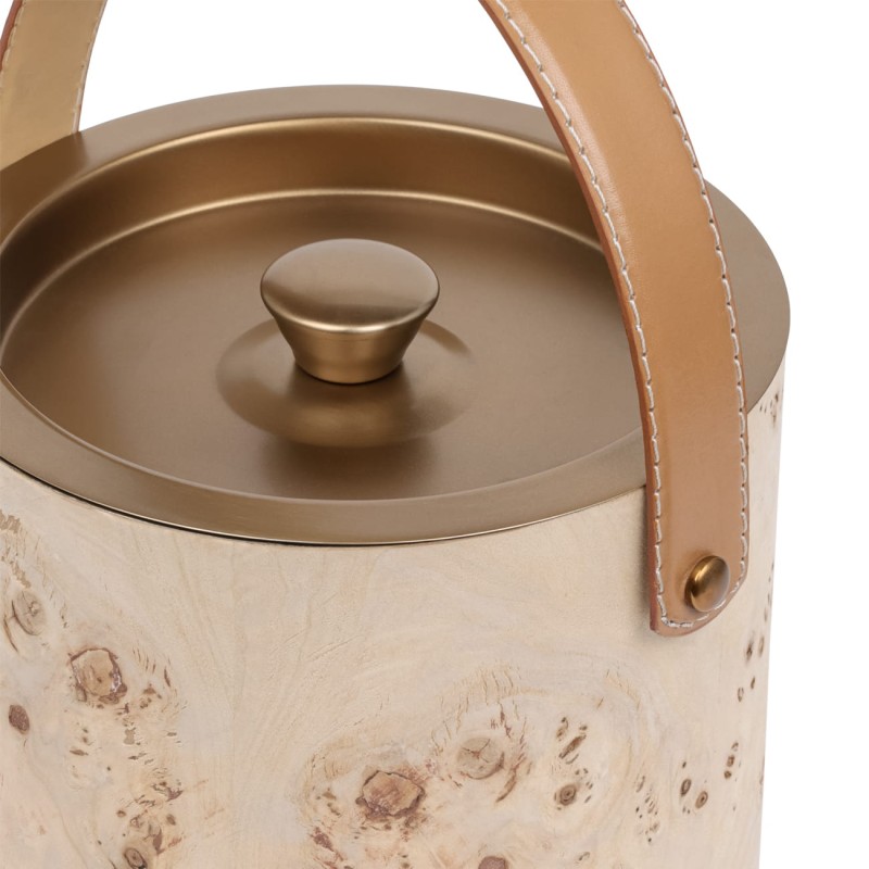 Wiaderko na lód Burl 18x19 cm stal nierdzewna skóra naturalna fornir z drewna burl