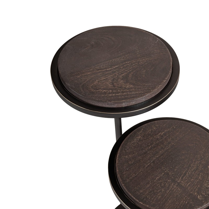 Podwójny stolik boczny Wooden  59 cm żelazna podstawa i drewniane blaty