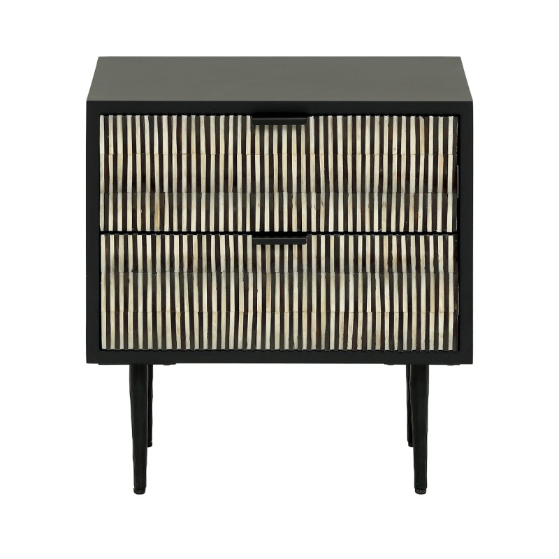 Stolik nocny Merida 50 cm czarno-biała szafka nocna z szufladami zdobione fronty