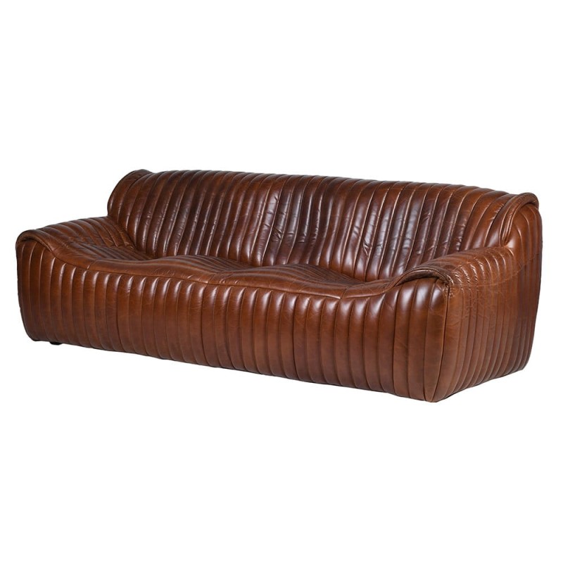 Brązowa skórzana sofa Novum 215 cm - brązowa skóra z przeszyciami