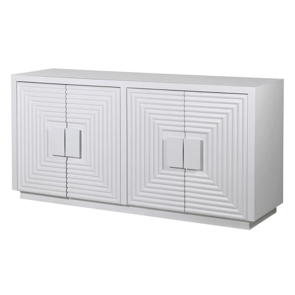 Komoda kredens White Geo 163 cm komoda biała zdobiona czterodrzwiowa