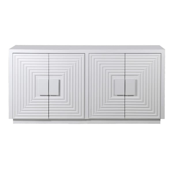 Komoda kredens White Geo 163 cm komoda biała zdobiona czterodrzwiowa