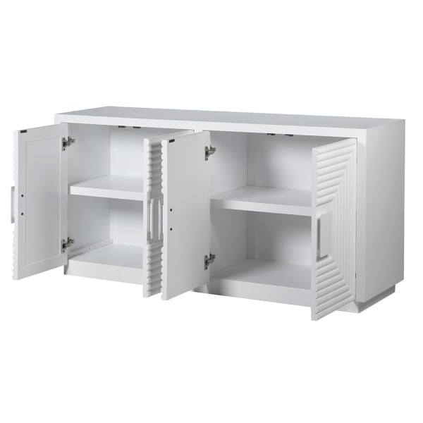 Komoda kredens White Geo 163 cm komoda biała zdobiona czterodrzwiowa