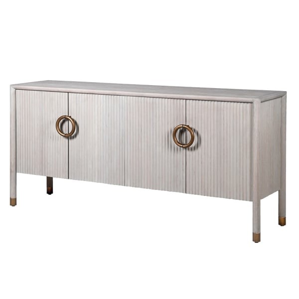 Komoda kredens White Belgravia 180 cm jasny dąb elegancka komoda ze złotymi detalami