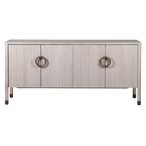 Komoda kredens White Belgravia 180 cm jasny dąb elegancka komoda ze złotymi detalami