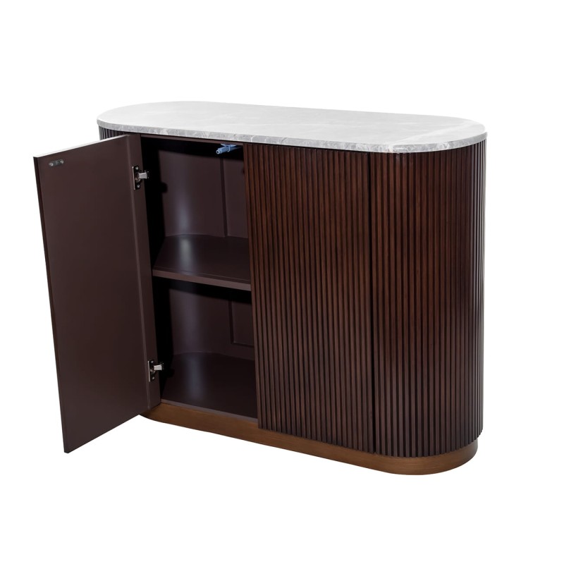 Dwudrzwiowa komoda Bremner 110 cm z marmurowym blatem i drewnianą podstawą