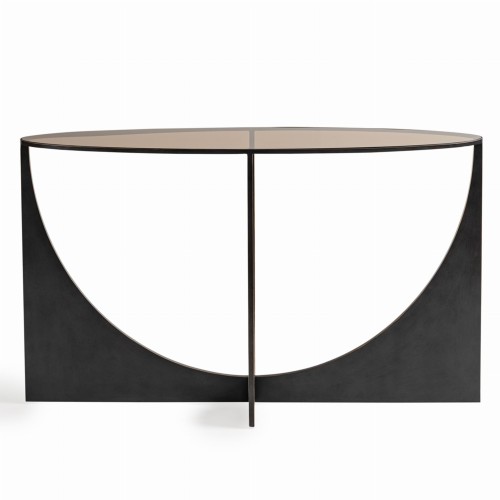 Konsola szklana Linton Oval 130 cm – dymione szkło i metal
