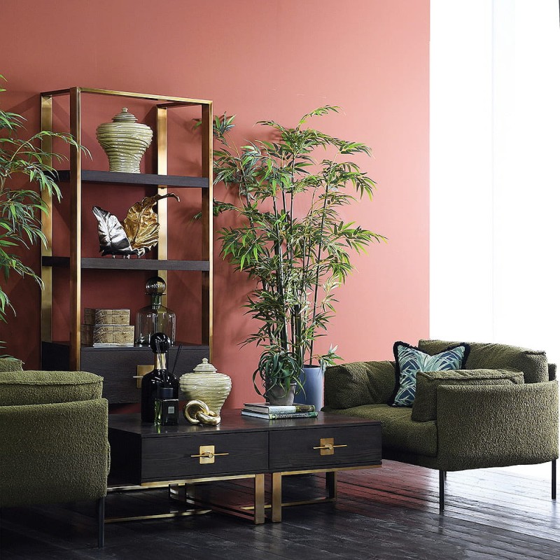 Fotel Simple Green Boucle 110x86 cm bukla czarne nóżki poduchy