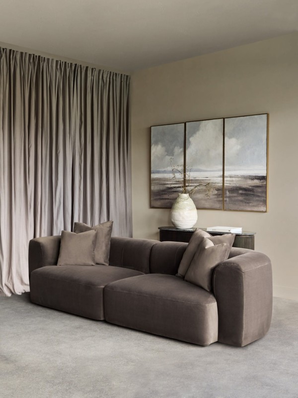 Sofa Brompton Brown 275 cm obicie velvet brąz poduszki dekoracyjne