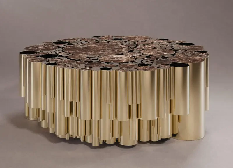 Wanderlust stolik centralny marmur mosiądz od Malabar