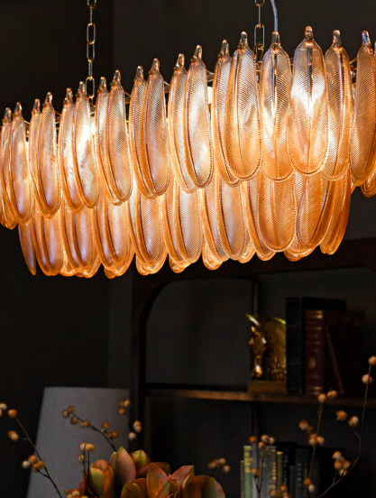 Prostokątny żyrandol Kensington 95 cm szerokości szklane panele