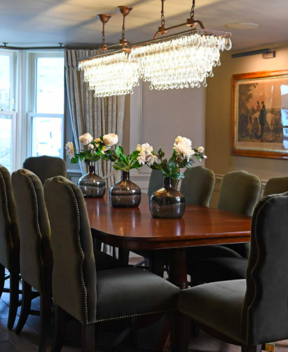 Żyrandol Crystal Linton 80x24x30 cm prostokątny kryształowe krople antyczny brąz