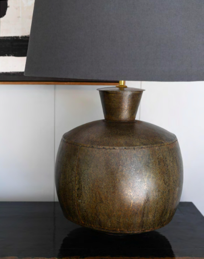 Duża brązowa lampa stołowa 75 cm z szarym abażurem