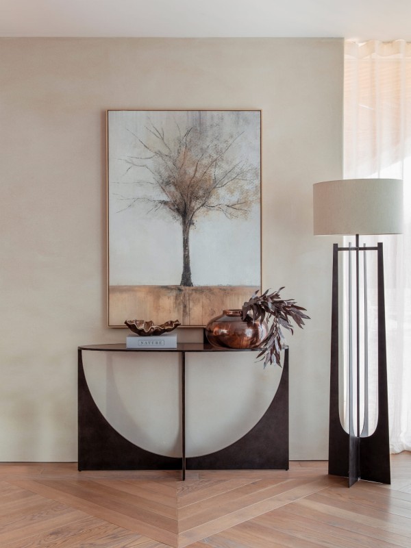 Konsola szklana Linton Oval 130x40 cm metalowa podstawa i szklany blat