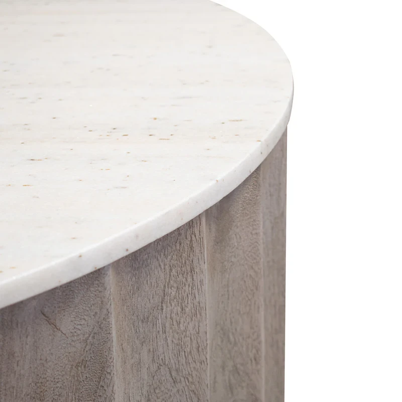 Stolik kawowy okrągły Astrid 75x43 cm drewniana podstawa i marmurowy blat