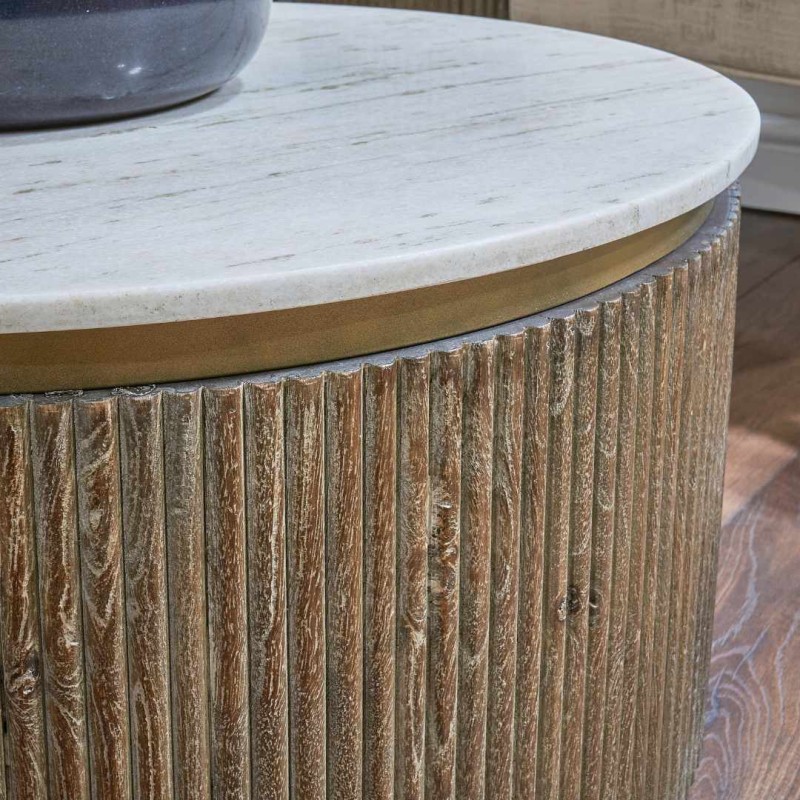 Stolik kawowy okrągły Maigue 76x38 cm drewniana podstawa i marmurowy blat