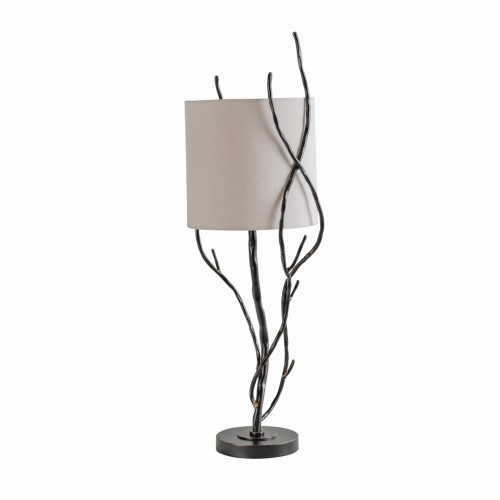 Lampa stołowa Ember z abażurem - 70 cm żelazna podstawa i lniany abażur