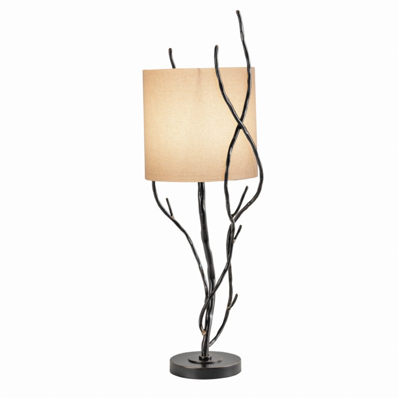 Lampa stołowa Ember z abażurem - 70 cm żelazna podstawa i lniany abażur