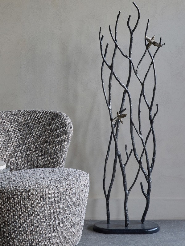 Duża rzeźba Birds 135 cm metalowa rzeźba do salonu - czarna rzeźba stojąca