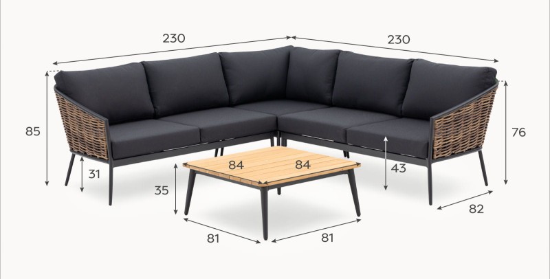 Zestaw mebli ogrodowych Palomino Corner narożnik 230 cm i stolik kawowy