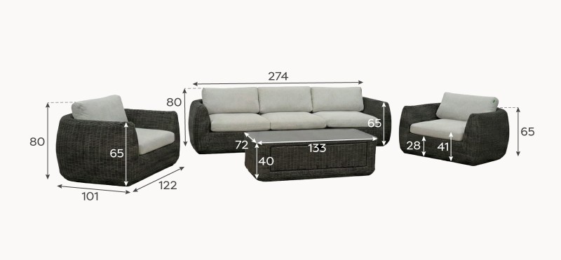 Zestaw wypoczynkowy ogrodowy Linton Luxury – sofa, fotele i stolik