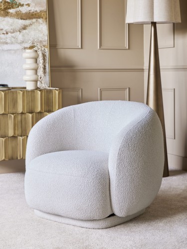 Fotel Pimlico White biała tkanina boucle dekoracyjny fotel obrotowy