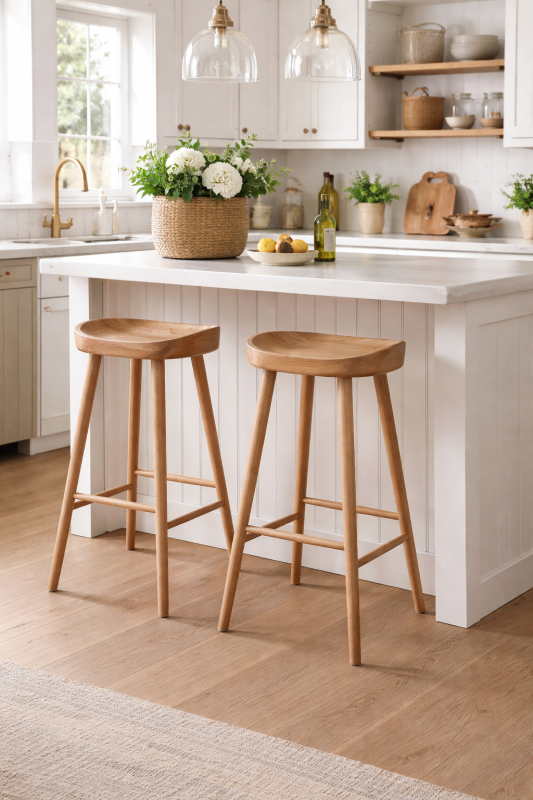 Hoker drewniany Farmhouse Oak 82 cm drewno dębu naturalny kolor krzesło barowe do wyspy