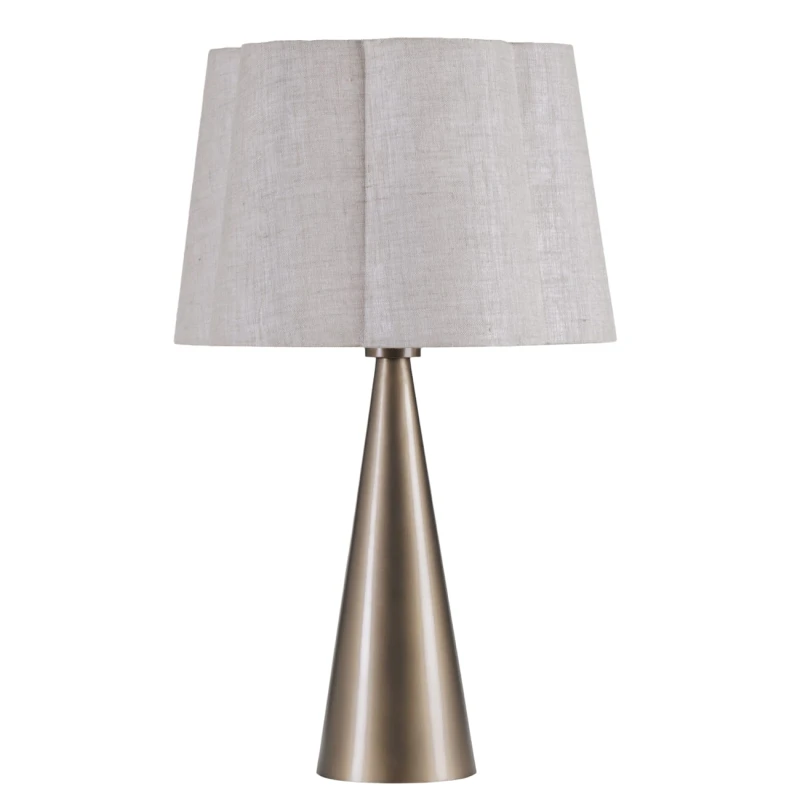 Elegancka złota lampa z naturalnym lnianym abażurem do salonu