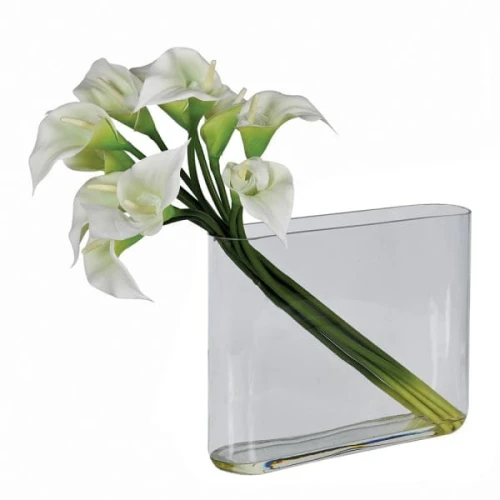 Sztuczne białe lilie Calla 55 cm wysokości szklany wazon z wodą