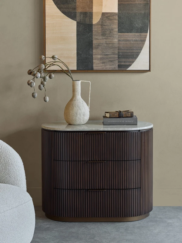 Komoda z szufladami Bremner II 80 cm z marmurowym blatem i drewnianą podstawą