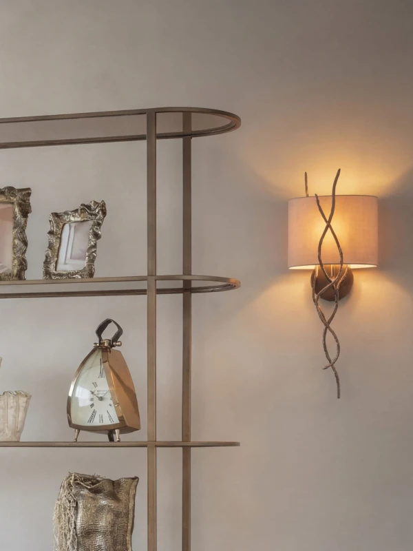 Dwie lampy ścienne Ember kinkiet z abażurem - 67 cm żelazna rama i lniany abażur