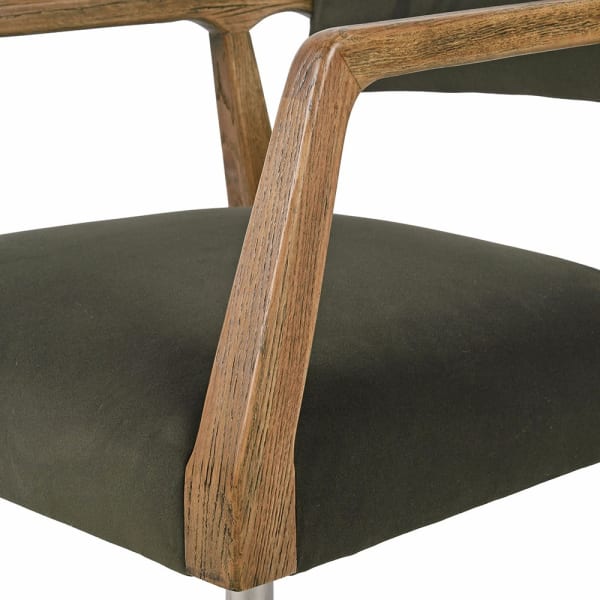 Tapicerowany zielony fotel biurowy Bremner Green drewno i velvet