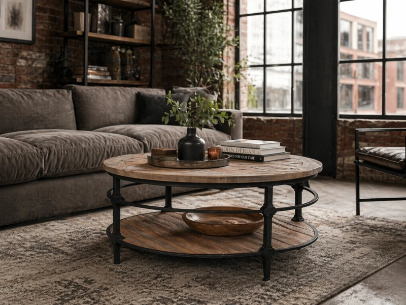 Drewniany stolik kawowy Finchley Double 100 cm dąb z recyklingu dwa blaty