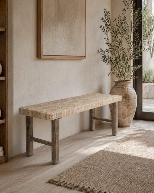 Ławka Toba Natural 126 cm pleciona rama rattan aluminium