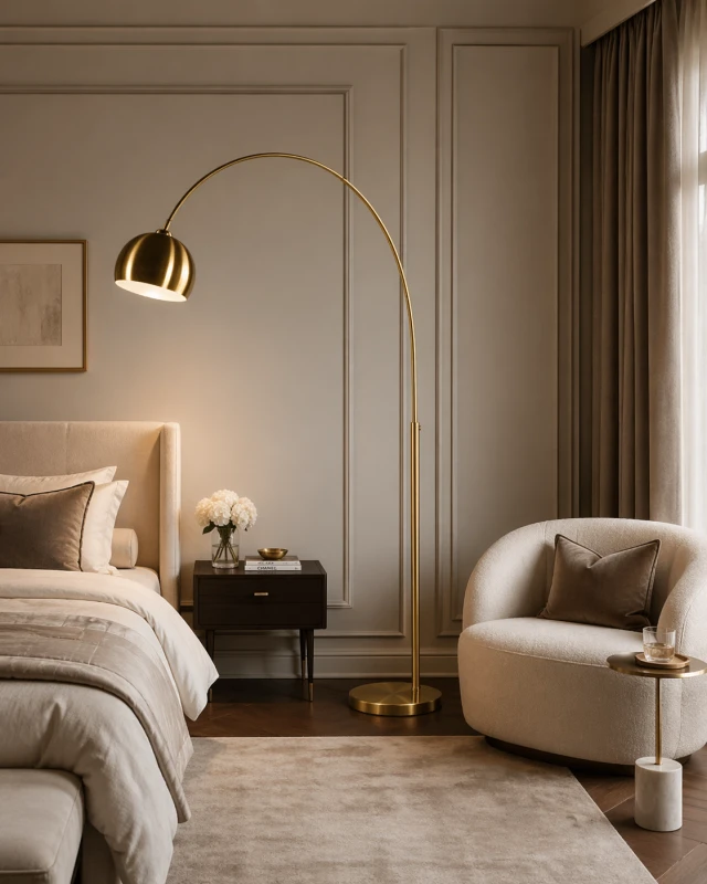 Złota lampa podłogowa Willow Gold 205 cm złota żelazna lampa