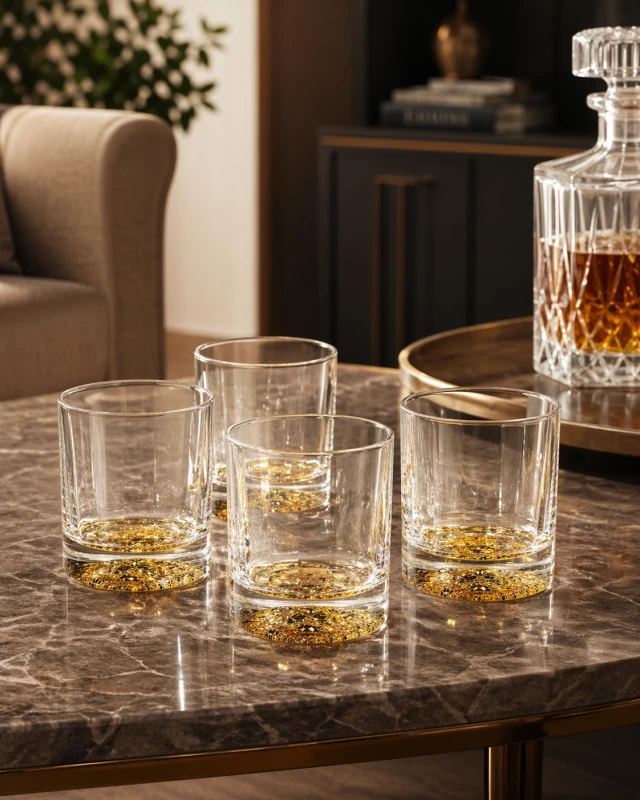 Złote szklanki Lions - cztery szklanki z motywem lwa 11 cm