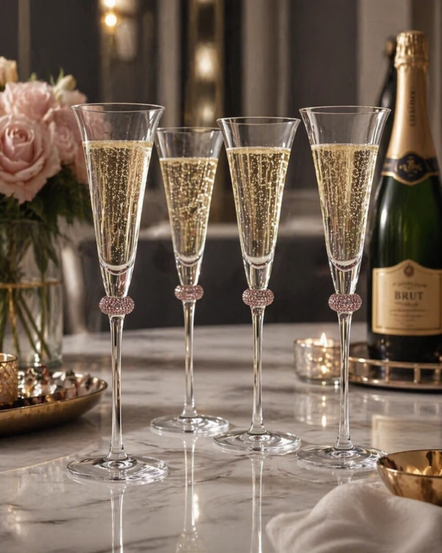 Klasyczne kieliszki do szampana Marylebone wysoka nóżka różowe złoto