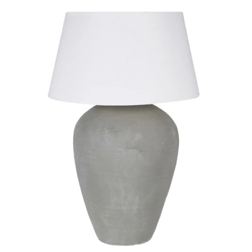 Bardzo duża lampa stołowa Classic Grey 85 cm szara lniany abażur ceramiczna podstawa