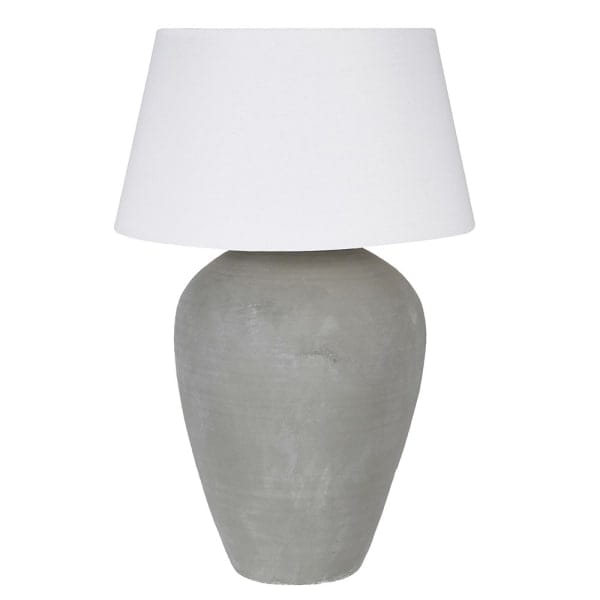 Bardzo duża lampa stołowa Classic Grey 85 cm szara lniany abażur ceramiczna podstawa