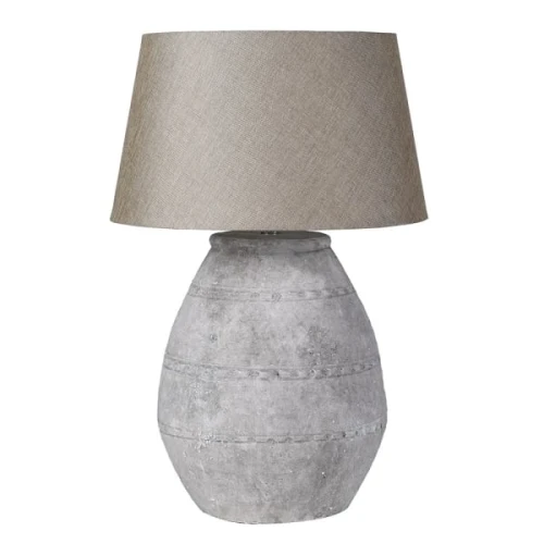 Duża lampa stołowa Grey Distressed 76 cm szara lampa z lnianym abażurem