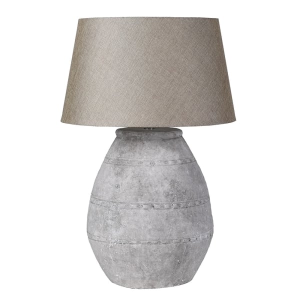 Duża lampa stołowa Grey Distressed 76 cm szara lampa z lnianym abażurem