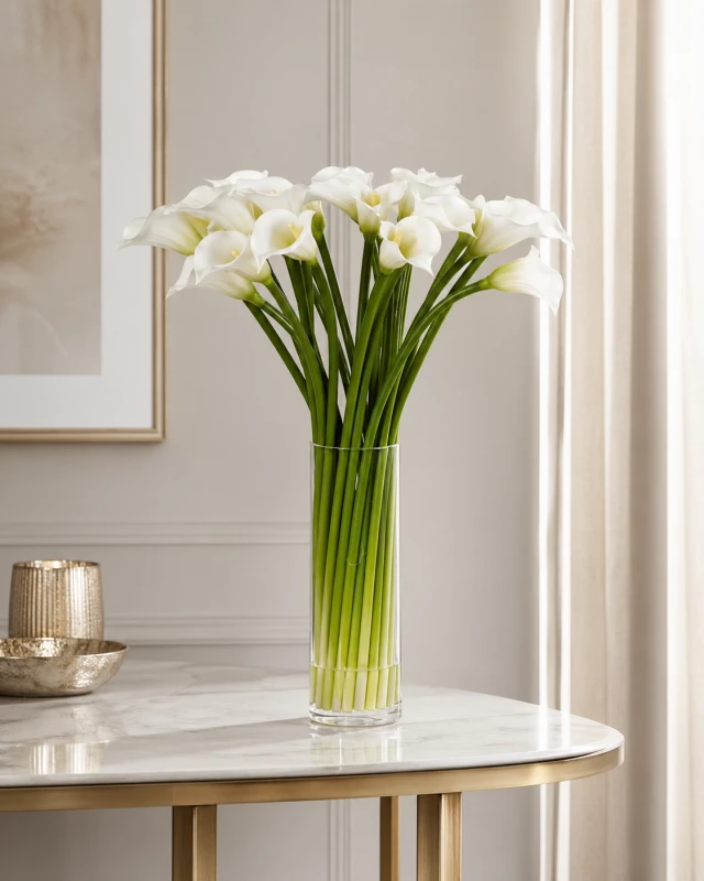 Dekoracja sztuczne kwiaty White białe lilie 54 cm wysokości szklany wazon