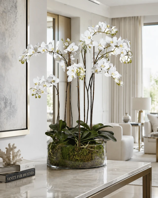 Storczyk White Glass 84 cm wysokości szklana donica biała orchidea sztuczny stoczy dekoracyjny