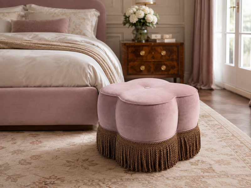Różowy puf Claridge velvet z frędzlami 55 cm | K&amp;B London
