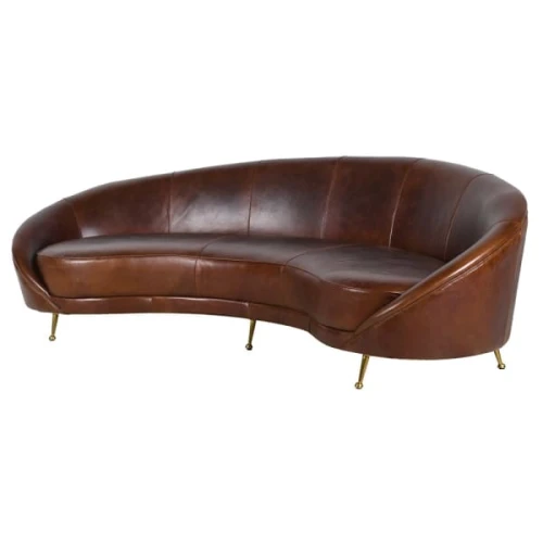 Skórzana Sofa Curved 250 cm zaokrąglona sofa do salonu brązowa skóra