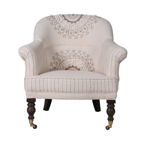 Fotel Embroidery Cream 75 cm wysokości bawełna drewno mango