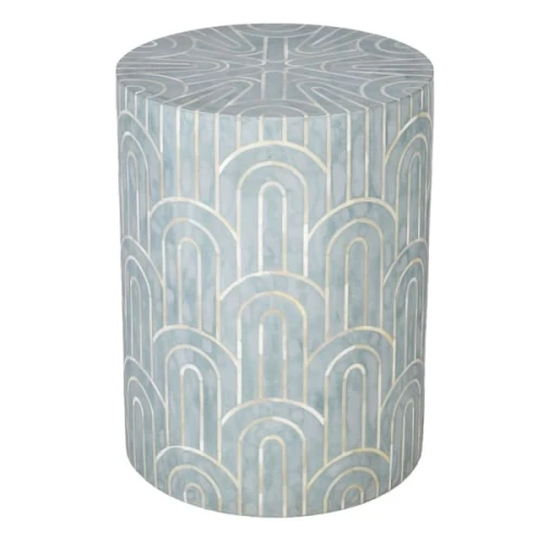 Stołek/stolik boczny Kinnerton Grey 48 cm geometryczne wzory żywica kość bawoła drewno mango