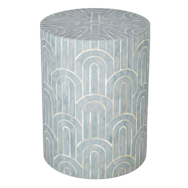 Stołek/stolik boczny Kinnerton Grey 48 cm geometryczne wzory żywica kość bawoła drewno mango
