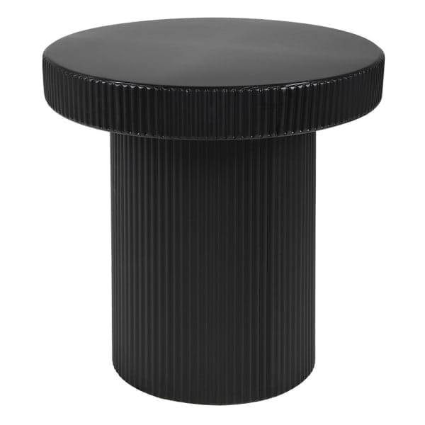 Okrągły stolik boczny Black Ribbed 50 cm metalowy stolik pomocniczy z żelaza